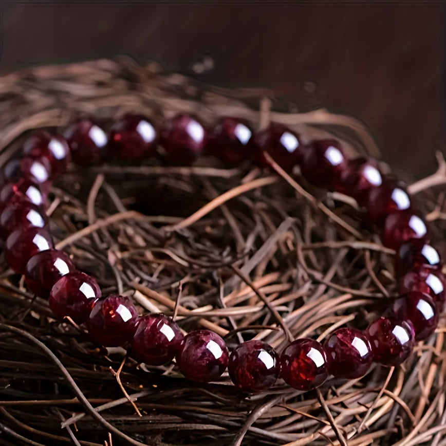 Natural Pomegranate Stone Bracelet 8-10mm Beads Teen Birthdays Holidays Energy Protection