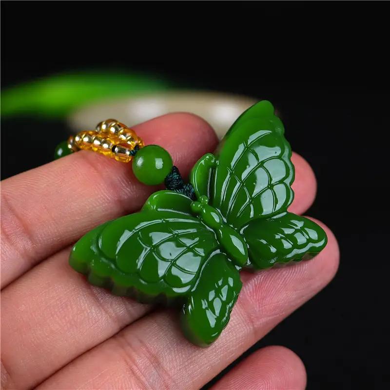 Unique Natural Stone Butterfly Pendant Necklace with Positive Energy - Perfect for Casual Attire & Gifting