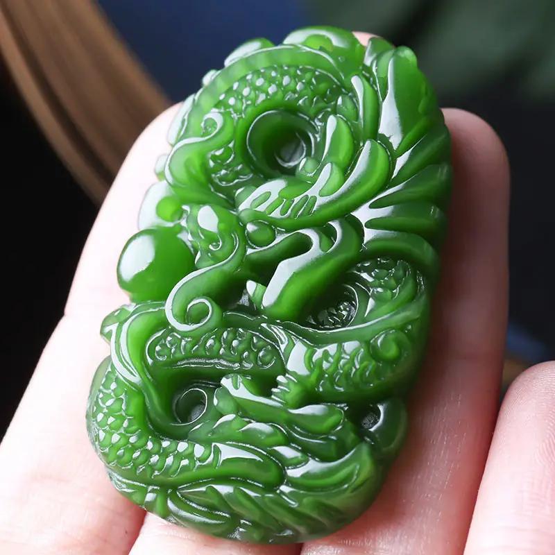 Handcrafted Green Natural Stone Pendant Necklace for Men - Fashionable Charm Jewelry