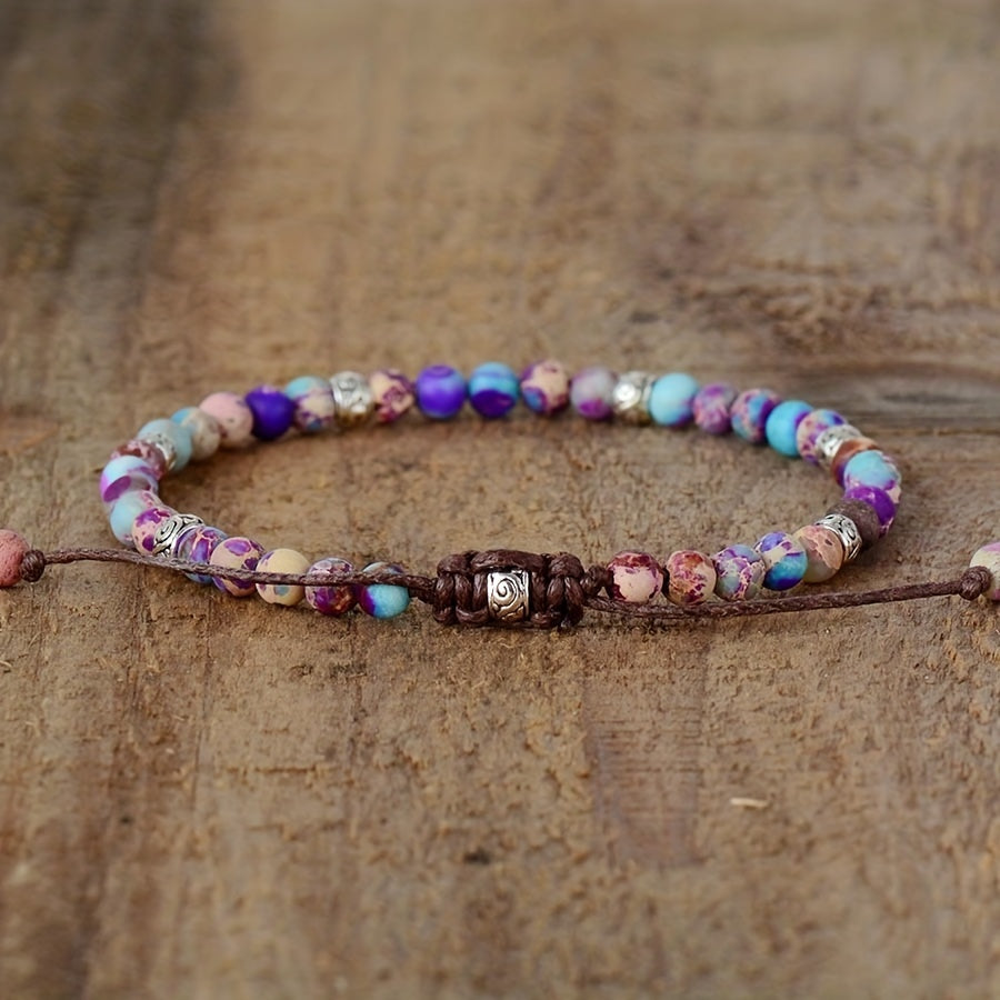 Adjustable Emperor Stone Woven Bracelet - 4mm Patterned Energy Talisman for Balance & Prosperity