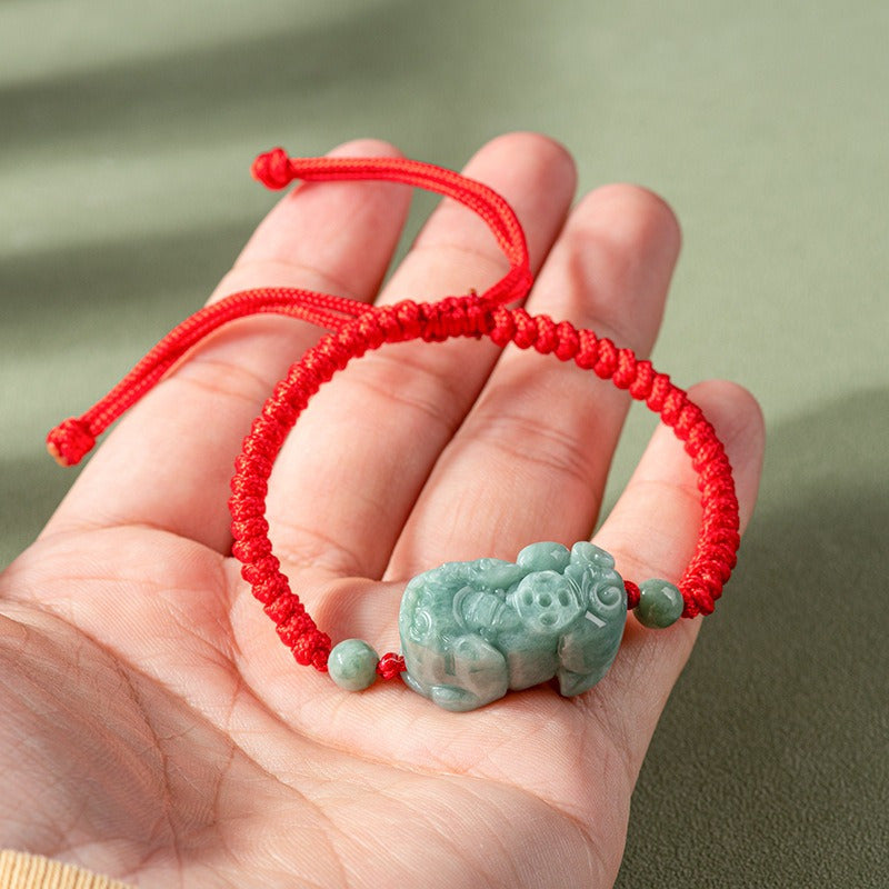 Natural Stone Pixiu Charm Rope Bracelet - Couples' Gift for Energy Healing & Protection