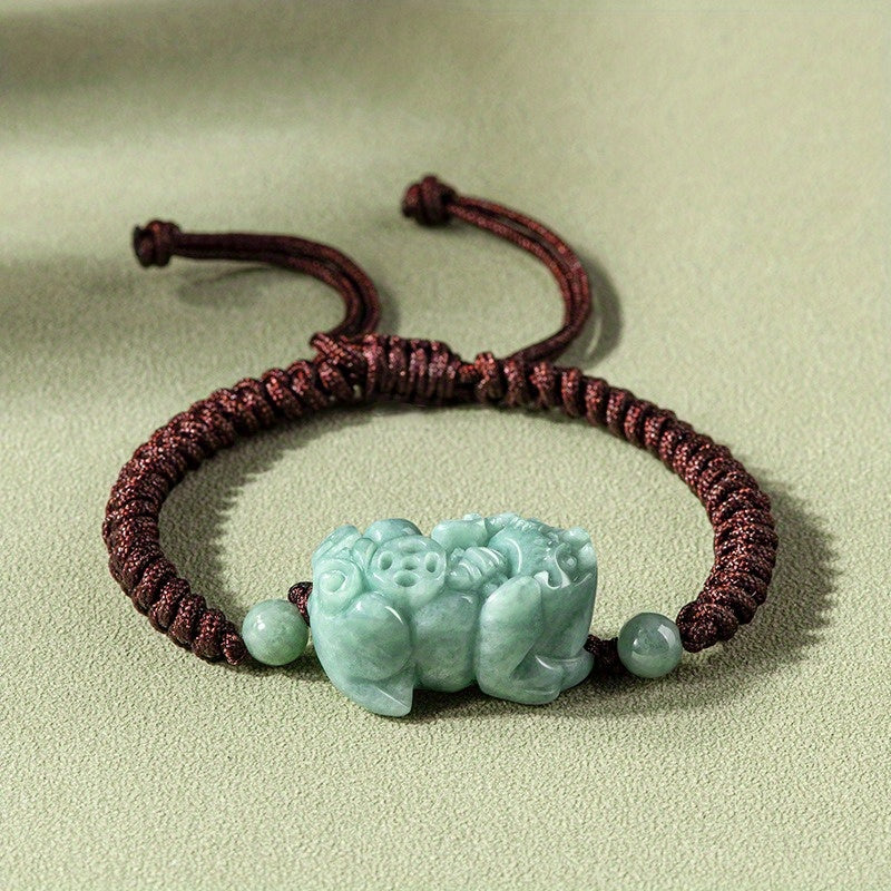 Natural Stone Pixiu Charm Rope Bracelet - Couples' Gift for Energy Healing & Protection