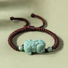 Natural Stone Pixiu Charm Rope Bracelet - Couples' Gift for Energy Healing & Protection