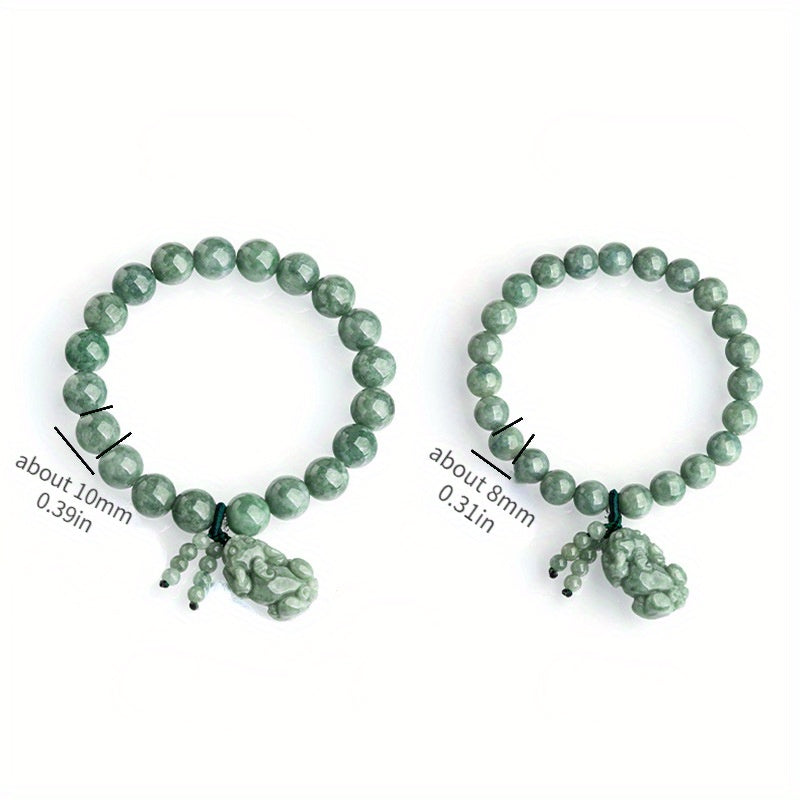 Elegant Natural Stone Pixiu Bracelet - Fashionable Hand Jewelry with 8mm & 10mm Bead Options for Prosperity Energy