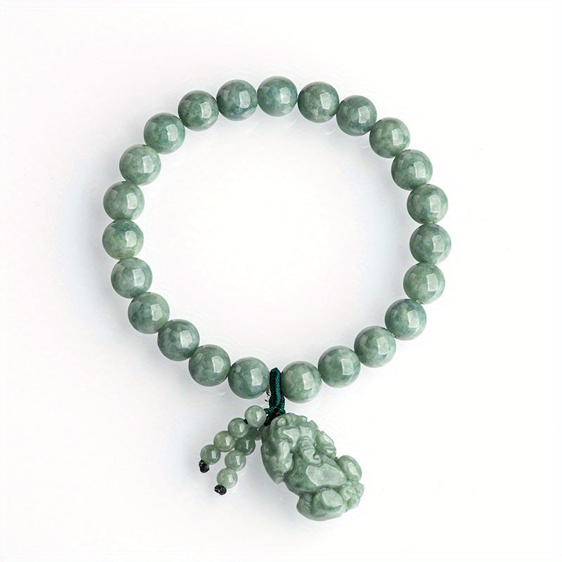 Elegant Natural Stone Pixiu Bracelet - Fashionable Hand Jewelry with 8mm & 10mm Bead Options for Prosperity Energy