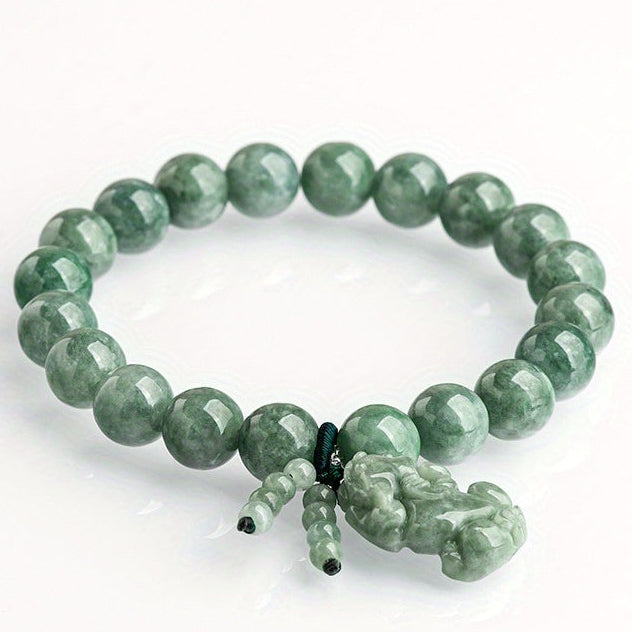 Elegant Natural Stone Pixiu Bracelet - Fashionable Hand Jewelry with 8mm & 10mm Bead Options for Prosperity Energy