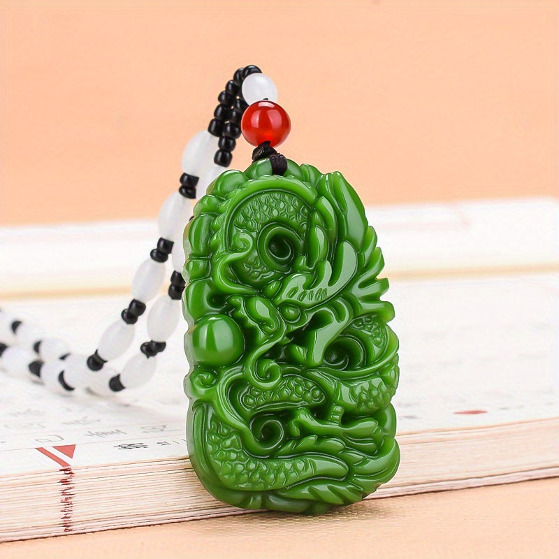 Handcrafted Green Natural Stone Pendant Necklace for Men - Fashionable Charm Jewelry
