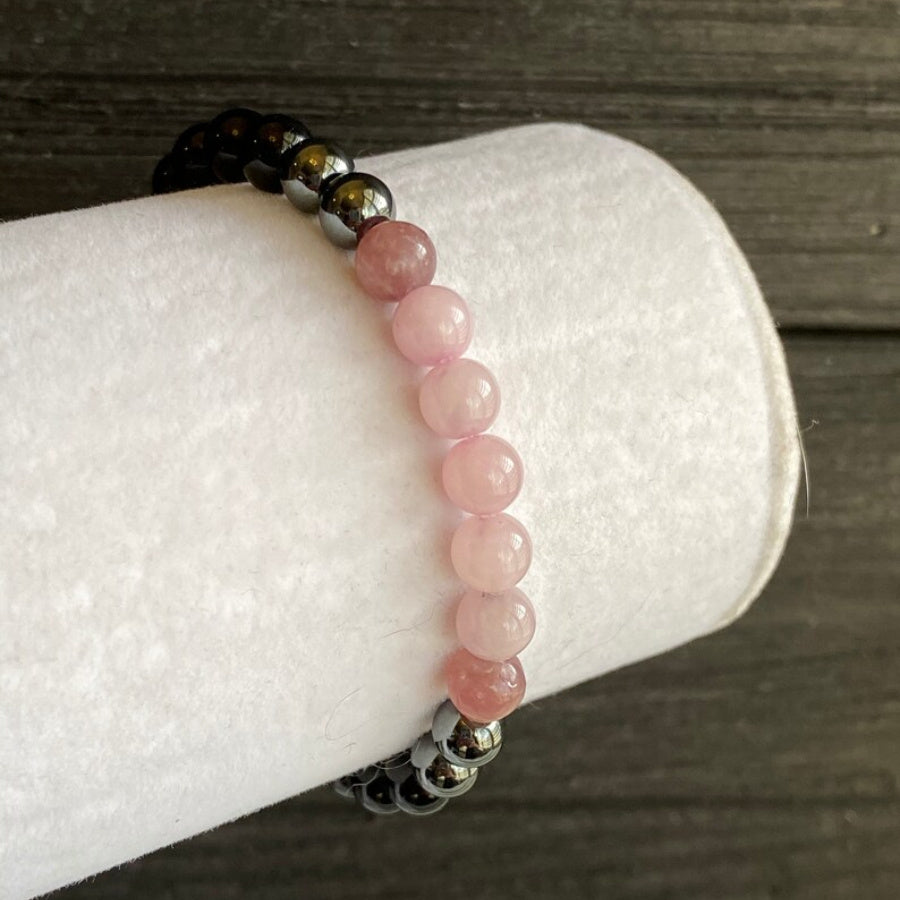 6mm Beads Black Hematite Rose Quartz & Lepidolite Bracelet - Women's Energy Healing Jewelry for Balance & Protection