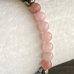 6mm Beads Black Hematite Rose Quartz & Lepidolite Bracelet - Women's Energy Healing Jewelry for Balance & Protection