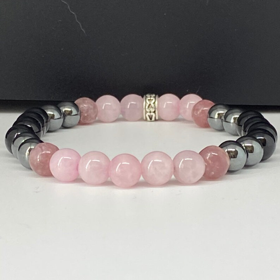 6mm Beads Black Hematite Rose Quartz & Lepidolite Bracelet - Women's Energy Healing Jewelry for Balance & Protection