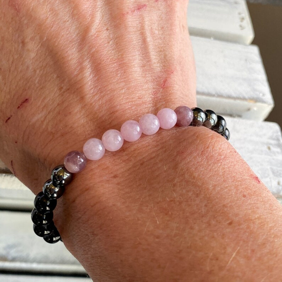 6mm Beads Black Hematite Rose Quartz & Lepidolite Bracelet - Women's Energy Healing Jewelry for Balance & Protection