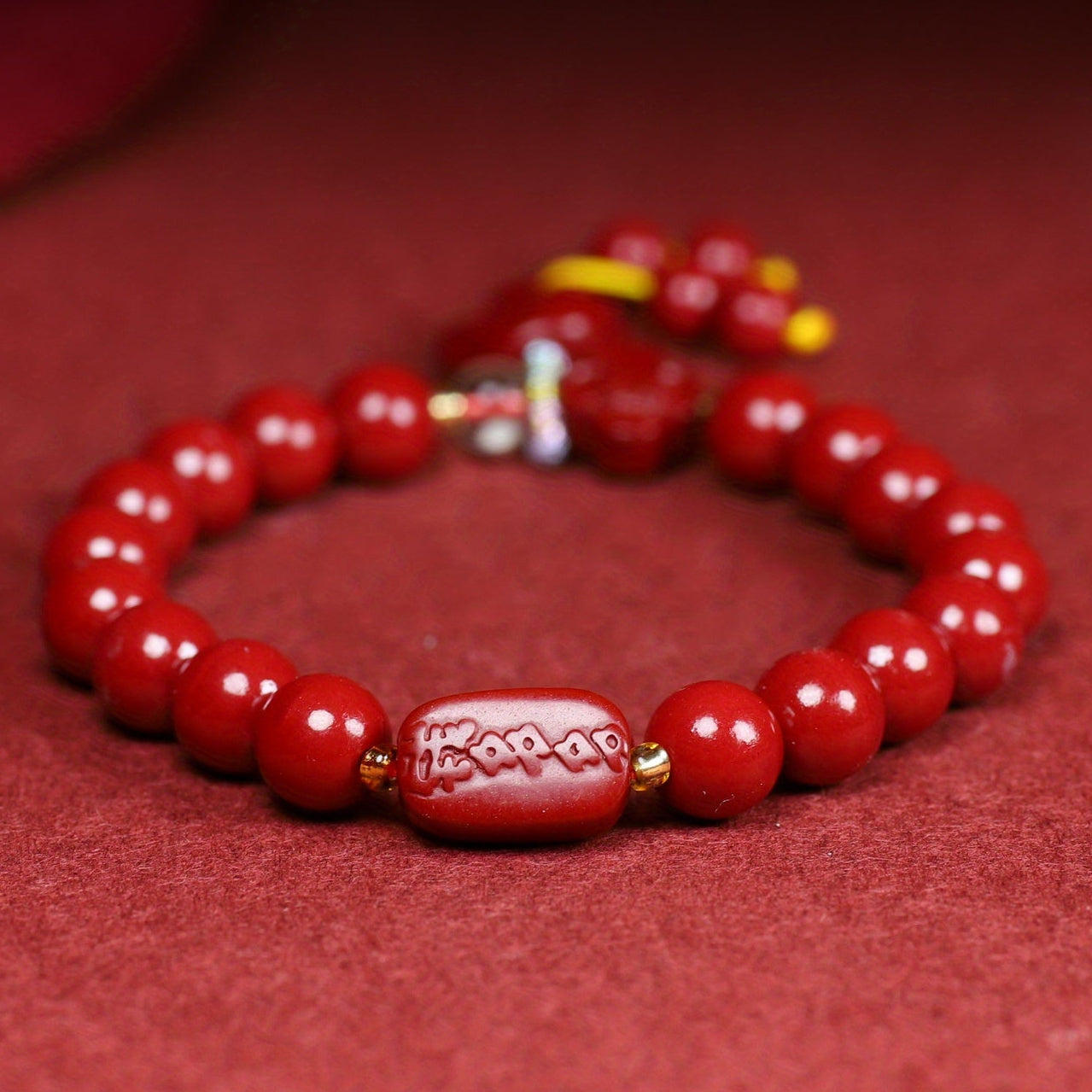 Cinnabar Stone Lucky Charm Bracelet with Fish Pendant - Rustic French-Inspired Design for Daily Wear & Festivals, Ideal Valentine'S Day Gift