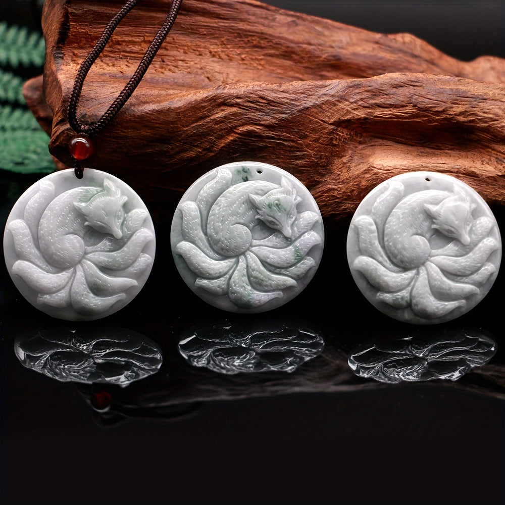 Natural Jade Nine-Tailed Fox Pendant — Mythical Guardian Stone for Wisdom, Protection, and Spiritual Transformation