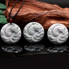 Natural Jade Nine-Tailed Fox Pendant — Mythical Guardian Stone for Wisdom, Protection, and Spiritual Transformation