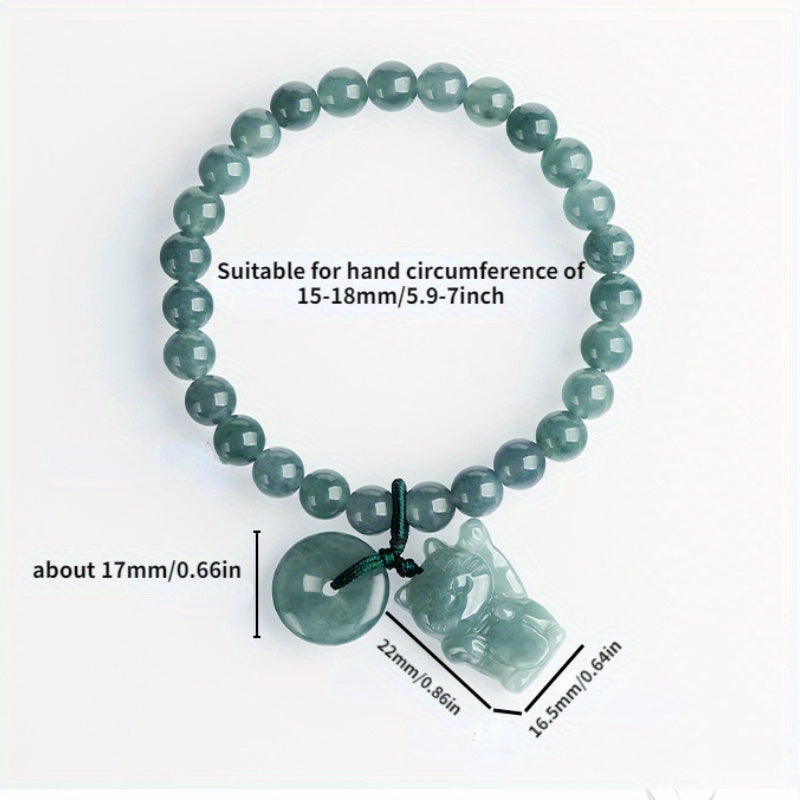 1pc Green Natural Stone Bracelet - New Year Gift for Harmony & Prosperity