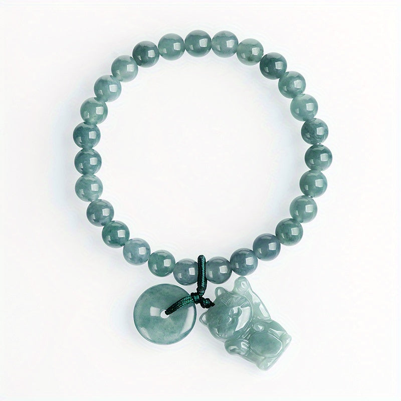 1pc Green Natural Stone Bracelet - New Year Gift for Harmony & Prosperity