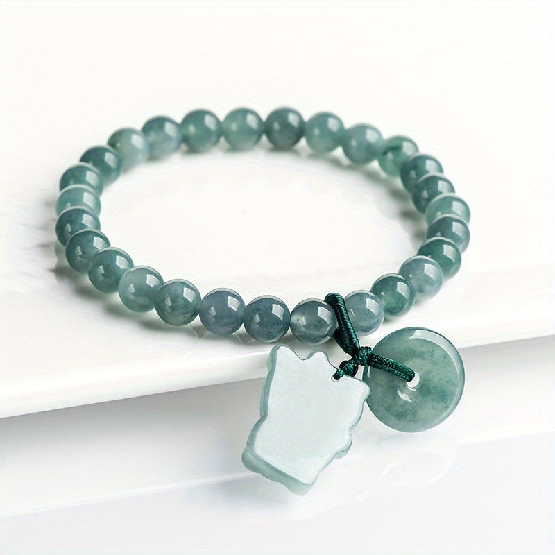 1pc Green Natural Stone Bracelet - New Year Gift for Harmony & Prosperity