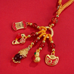 Chinese Nostalgic Red & Gold Enamel Lucky Keychain — Fortune, Protection & Positive Energy Amulet