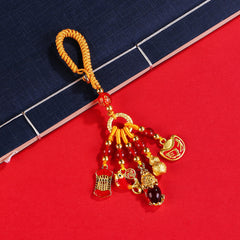 Chinese Nostalgic Red & Gold Enamel Lucky Keychain — Fortune, Protection & Positive Energy Amulet