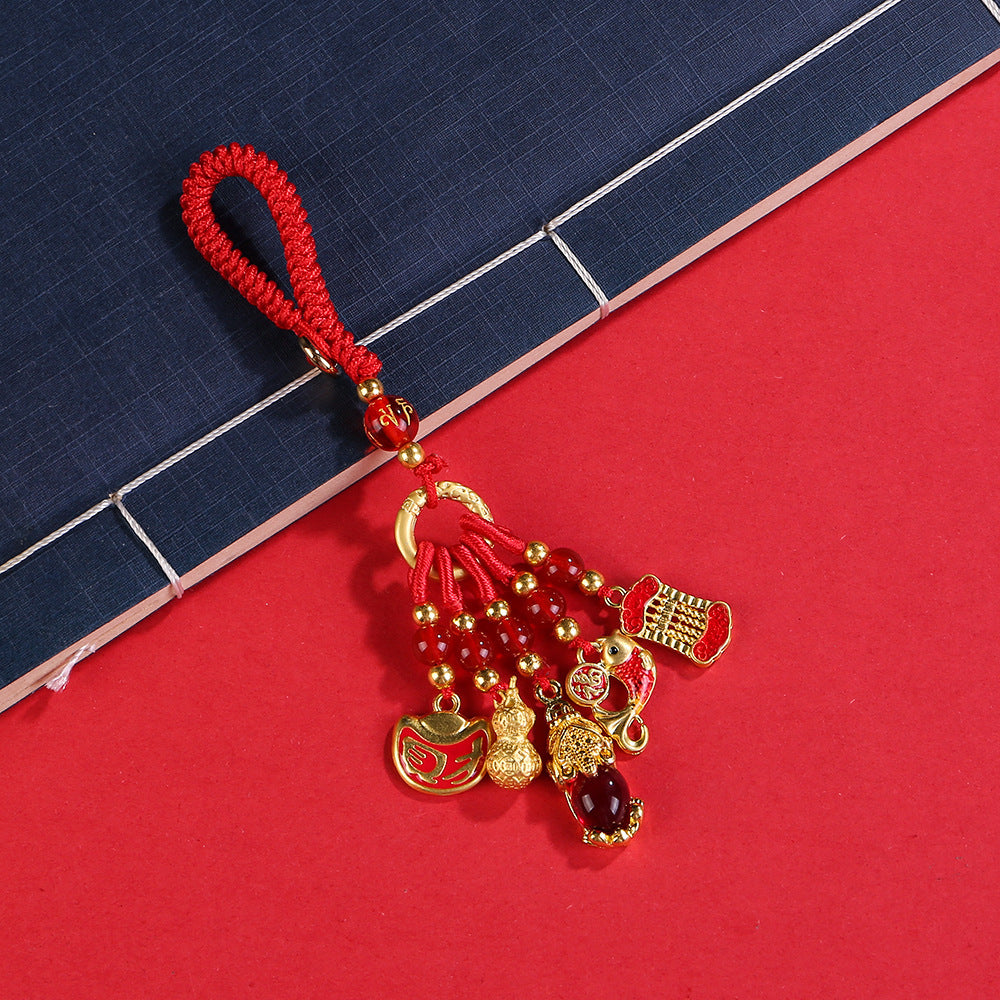 Chinese Nostalgic Red & Gold Enamel Lucky Keychain — Fortune, Protection & Positive Energy Amulet