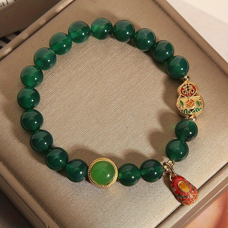 Vintage Green Agate Bracelet for Heart Chakra Healing, Abundance, and Positive Energy Flow
