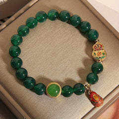 Vintage Green Agate Bracelet for Heart Chakra Healing, Abundance, and Positive Energy Flow