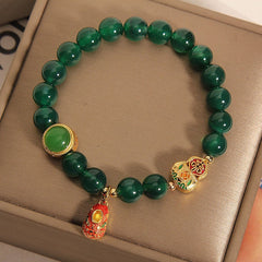 Vintage Green Agate Bracelet for Heart Chakra Healing, Abundance, and Positive Energy Flow