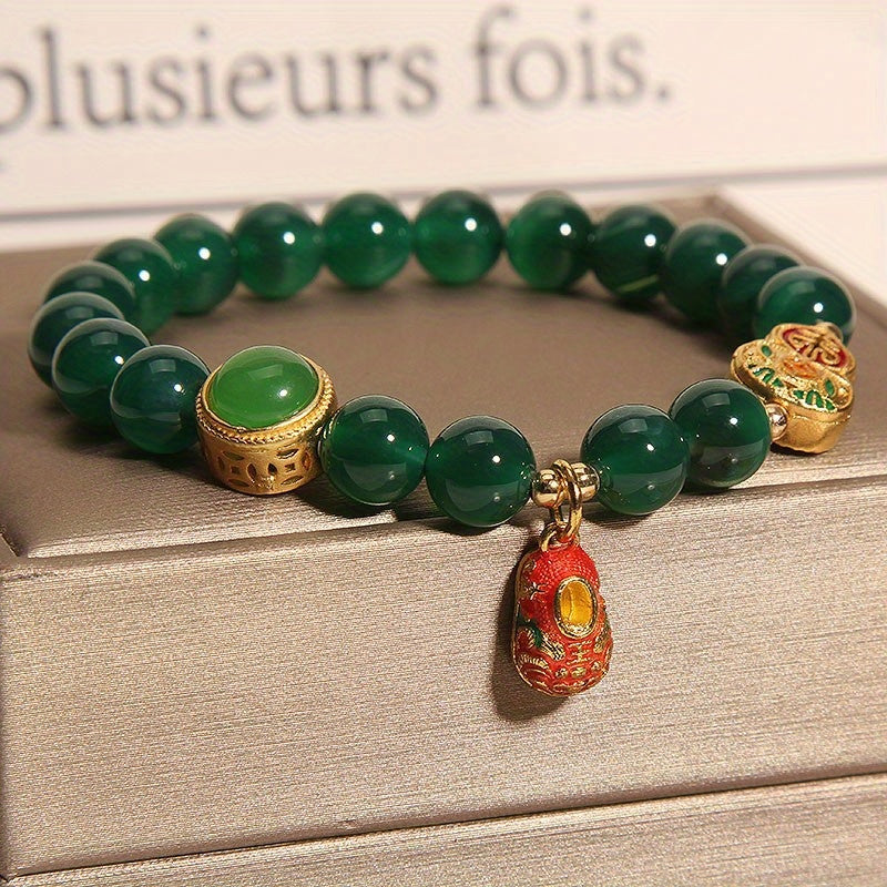 Vintage Green Agate Bracelet for Heart Chakra Healing, Abundance, and Positive Energy Flow