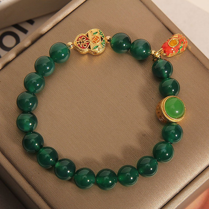 Vintage Green Agate Bracelet for Heart Chakra Healing, Abundance, and Positive Energy Flow