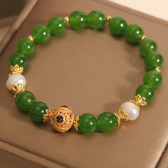 Cinnabar Blessing Bracelet with Jade & Pearl Accents — Protection, Prosperity & Positive Energy Talisman