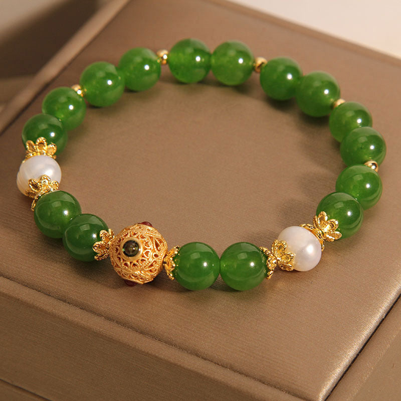 Cinnabar Blessing Bracelet with Jade & Pearl Accents — Protection, Prosperity & Positive Energy Talisman