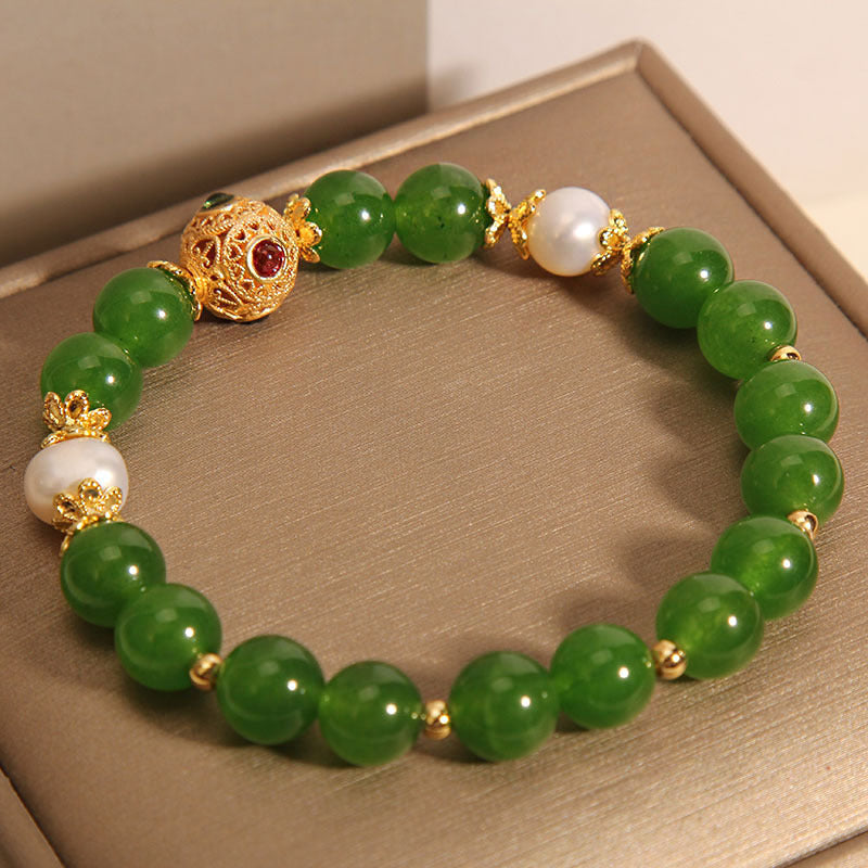 Cinnabar Blessing Bracelet with Jade & Pearl Accents — Protection, Prosperity & Positive Energy Talisman