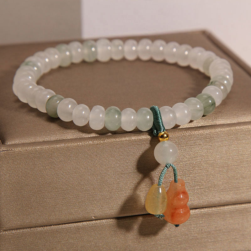 Natural Jade Harmony Bracelet  Calm Focus, Luck & Protection Energy  Gourd (Hulu) Blessing Charm