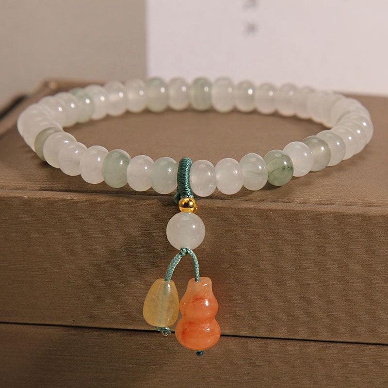Natural Jade Harmony Bracelet  Calm Focus, Luck & Protection Energy  Gourd (Hulu) Blessing Charm