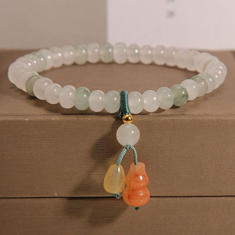 Natural Jade Harmony Bracelet  Calm Focus, Luck & Protection Energy  Gourd (Hulu) Blessing Charm