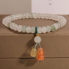 Natural Jade Harmony Bracelet  Calm Focus, Luck & Protection Energy  Gourd (Hulu) Blessing Charm