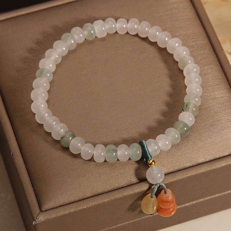 Natural Jade Harmony Bracelet  Calm Focus, Luck & Protection Energy  Gourd (Hulu) Blessing Charm