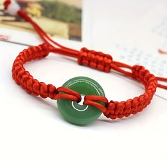 Lucky Red Rope Bracelet with Green Artificial Jade   Handmade Adjustable Charm for Spiritual Balance and Daily Wear