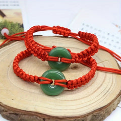 Lucky Red Rope Bracelet with Green Artificial Jade   Handmade Adjustable Charm for Spiritual Balance and Daily Wear