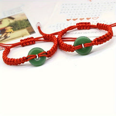 Lucky Red Rope Bracelet with Green Artificial Jade   Handmade Adjustable Charm for Spiritual Balance and Daily Wear
