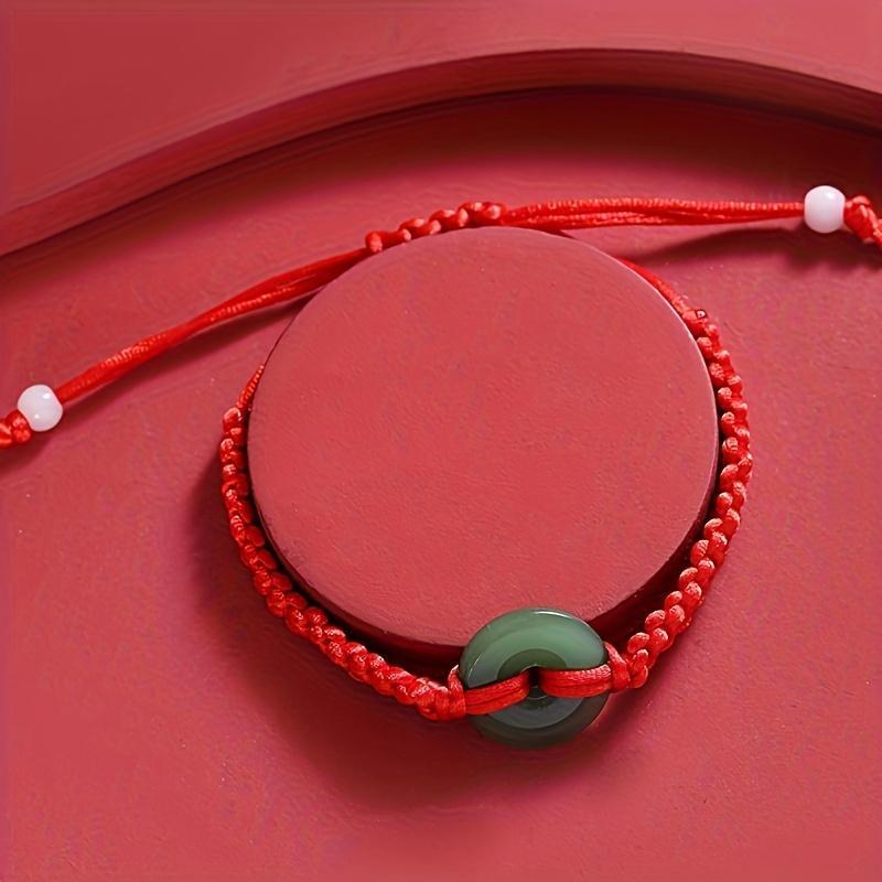 Lucky Red Rope Bracelet with Green Artificial Jade   Handmade Adjustable Charm for Spiritual Balance and Daily Wear