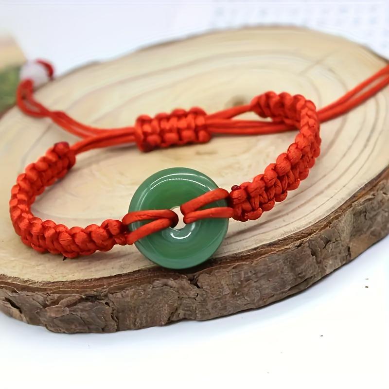 Lucky Red Rope Bracelet with Green Artificial Jade   Handmade Adjustable Charm for Spiritual Balance and Daily Wear