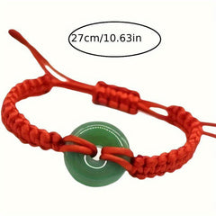 Lucky Red Rope Bracelet with Green Artificial Jade   Handmade Adjustable Charm for Spiritual Balance and Daily Wear
