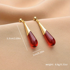 Elegant Red Water Drop Dangle Earring with Positive Energy - Perfect for Date Nights & Vacations