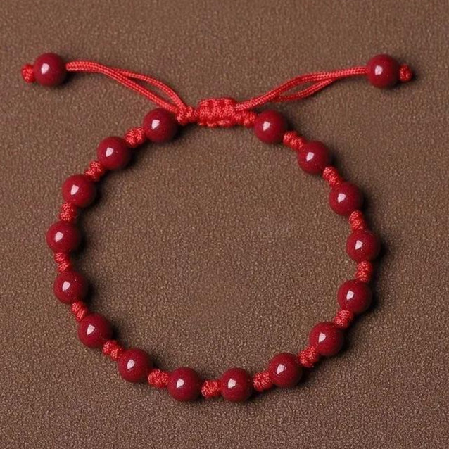 Handcrafted 6mm Bohemian Red Cinnabar Bead Bracelet - Good Luck Charm for Daily Wear