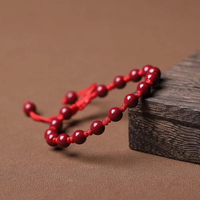 Handcrafted 6mm Bohemian Red Cinnabar Bead Bracelet - Good Luck Charm for Daily Wear