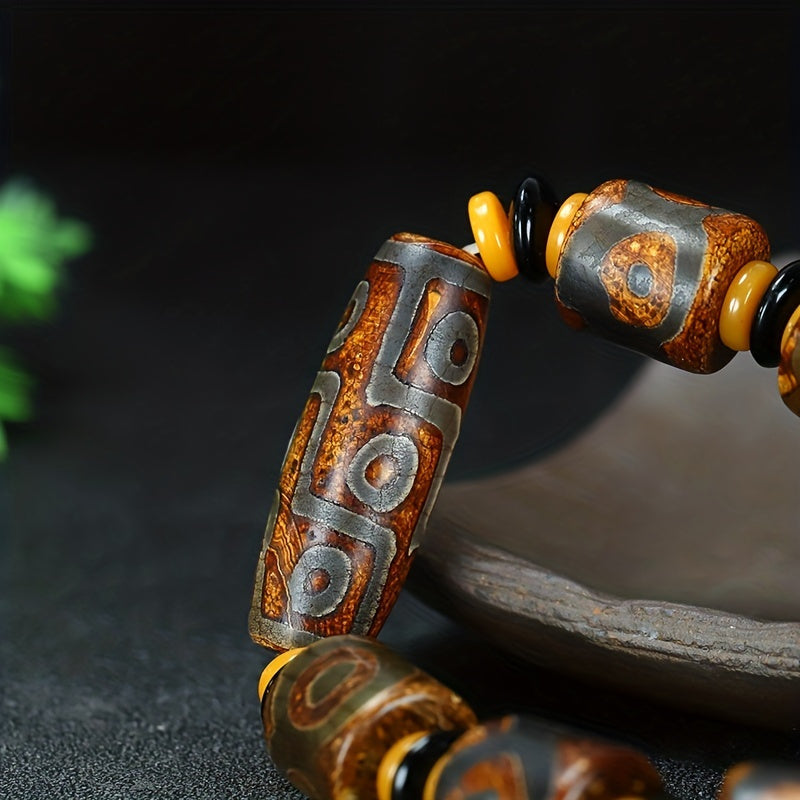 Vintage Dzi Agate Protection Bracelet — Grounding, Prosperity & Energy Balance | Unisex Handmade Beads (17–19 cm Adjustable)