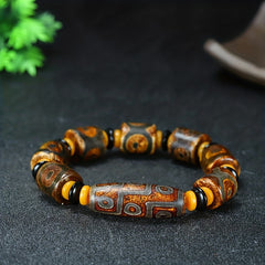 Vintage Dzi Agate Protection Bracelet — Grounding, Prosperity & Energy Balance | Unisex Handmade Beads (17–19 cm Adjustable)