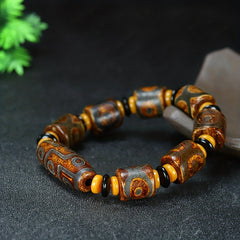 Vintage Dzi Agate Protection Bracelet — Grounding, Prosperity & Energy Balance | Unisex Handmade Beads (17–19 cm Adjustable)