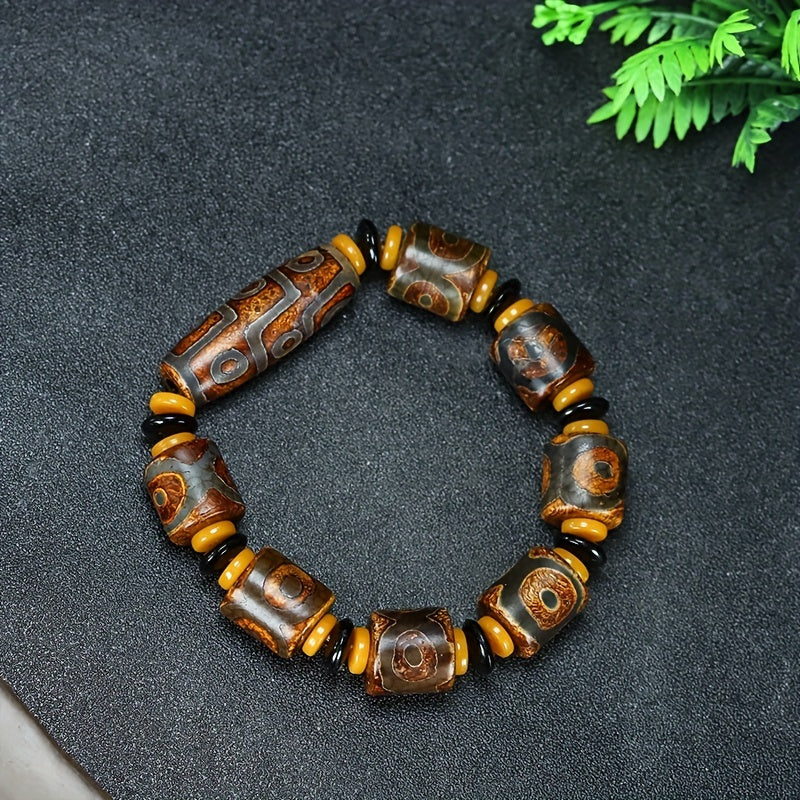 Vintage Dzi Agate Protection Bracelet — Grounding, Prosperity & Energy Balance | Unisex Handmade Beads (17–19 cm Adjustable)